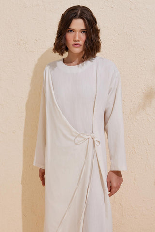 Evan Wrap Linen Dress Ecru