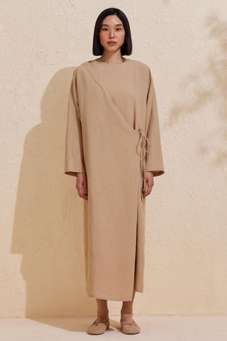 Evan Wrap Linen Dress Safari