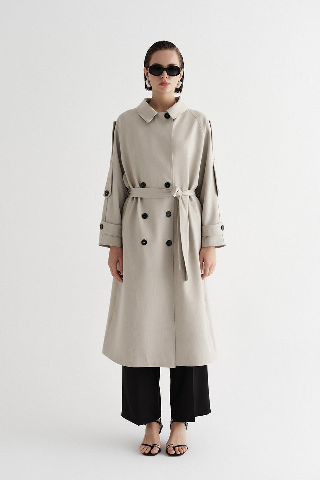 Exclusive Polyviscose Long Trench Coat Beige – Kadriye Baştürk Global