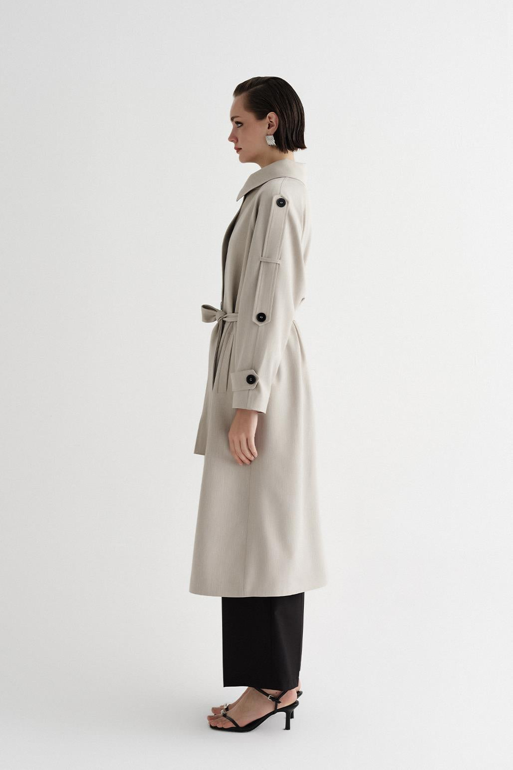 Exclusive Polyviscose Long Trench Coat Beige