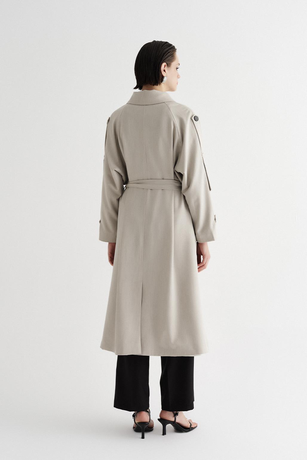 Exclusive Polyviscose Long Trench Coat Beige – Kadriye Baştürk Global