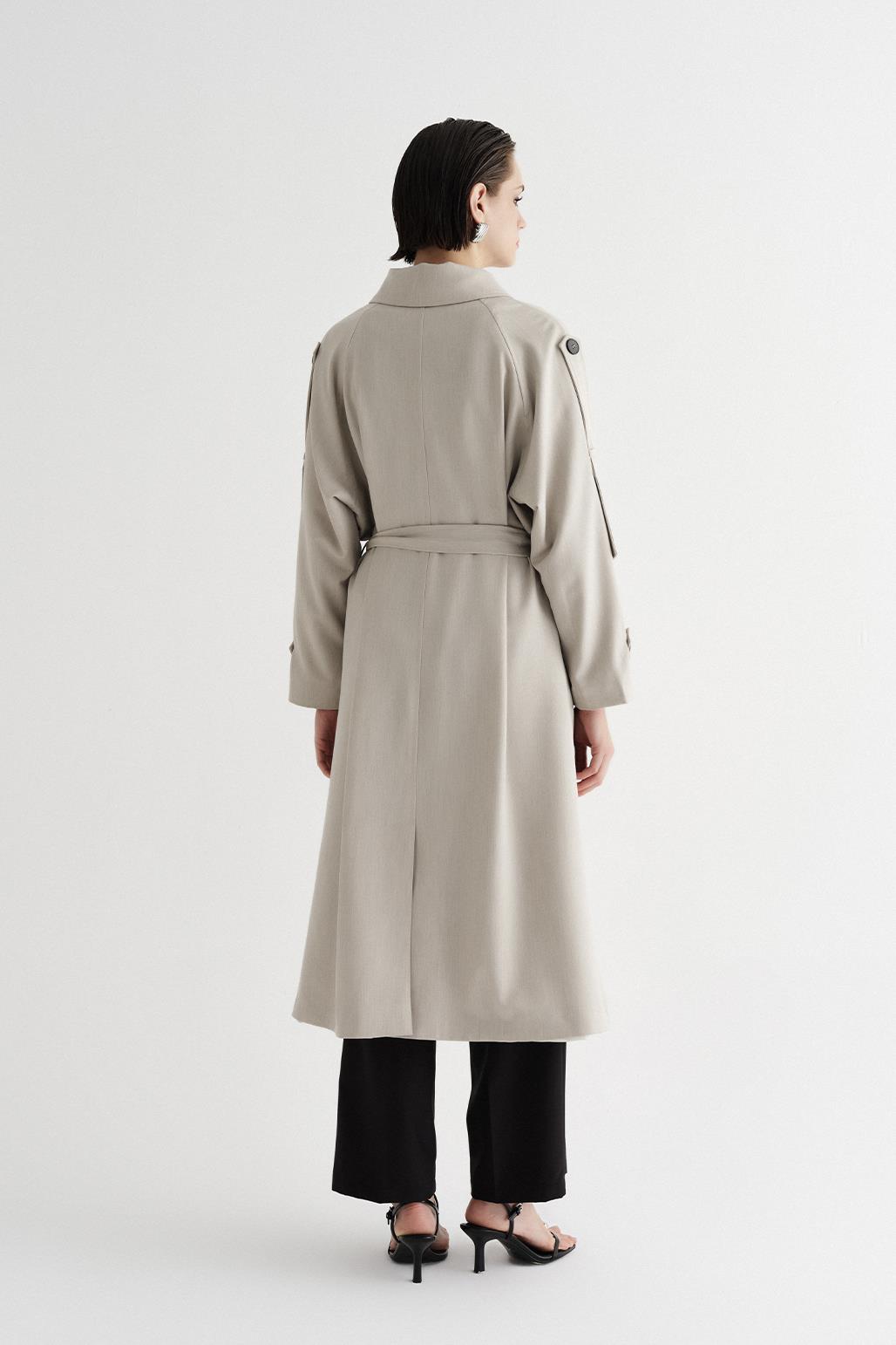 Exclusive Polyviscose Long Trench Coat Beige