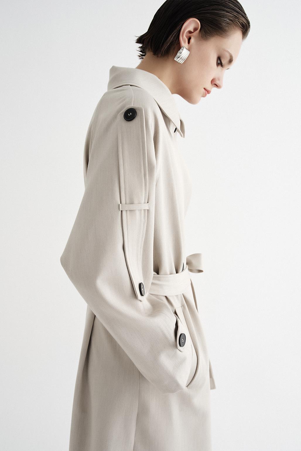 Exclusive Polyviscose Long Trench Coat Beige