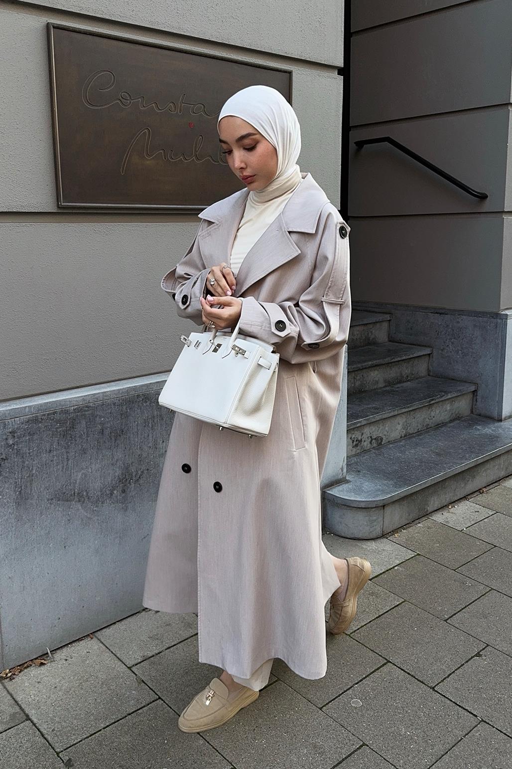 Exclusive Polyviscose Long Trench Coat Beige