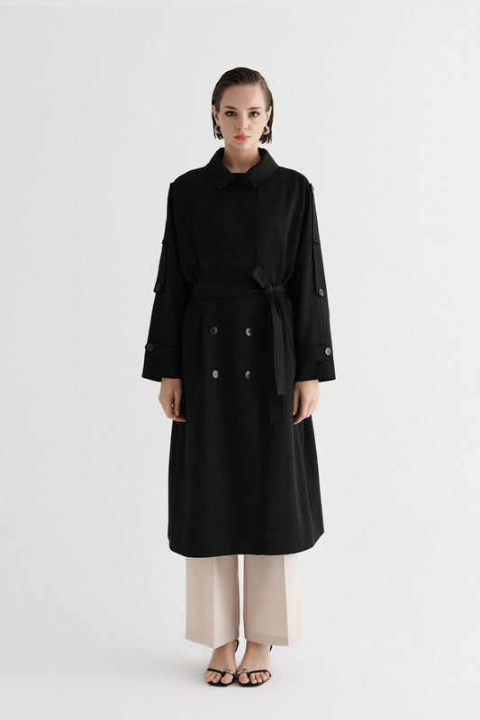 Exclusive Polyviscose Long Trench Coat Black