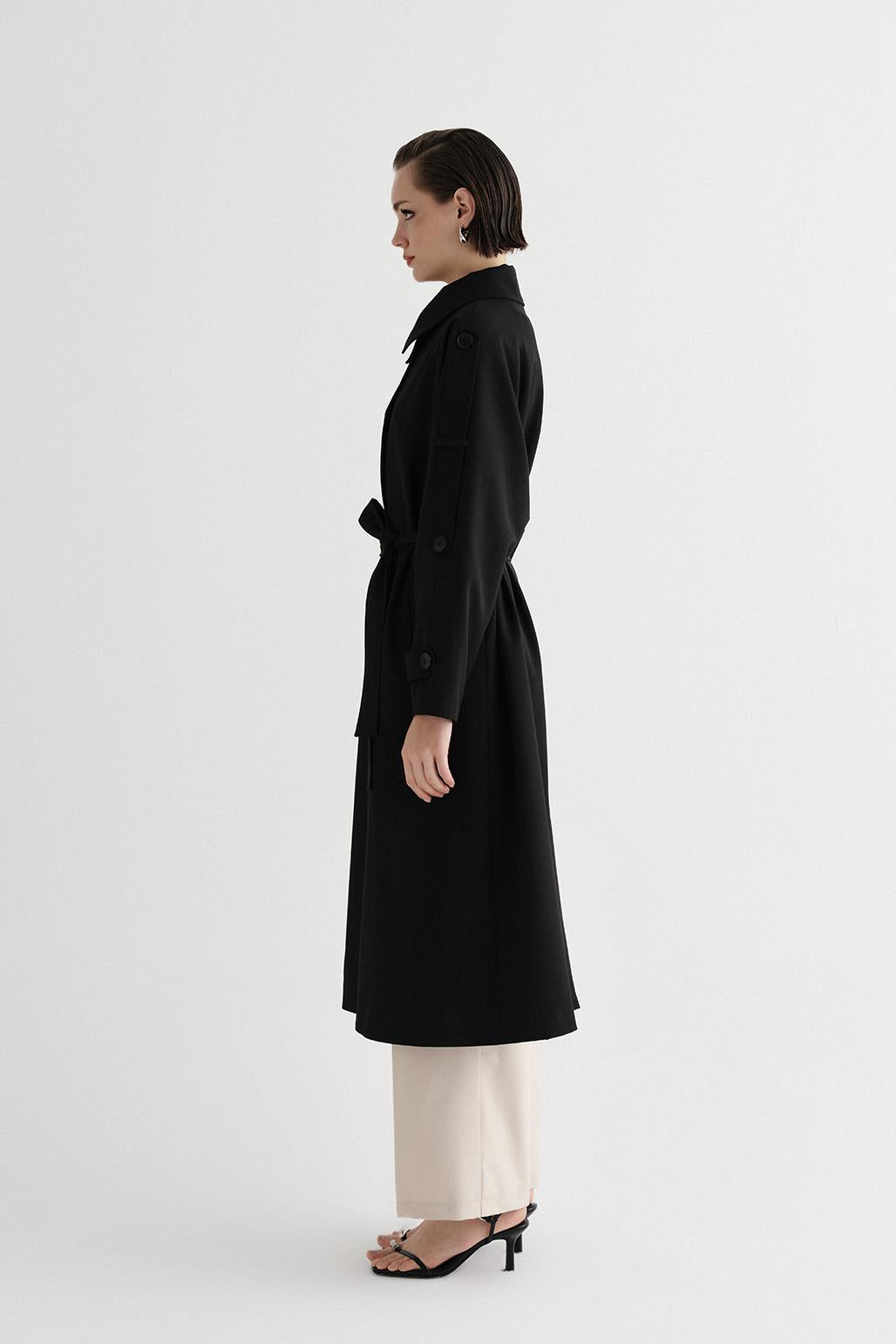 Exclusive Polyviscose Long Trench Coat Black