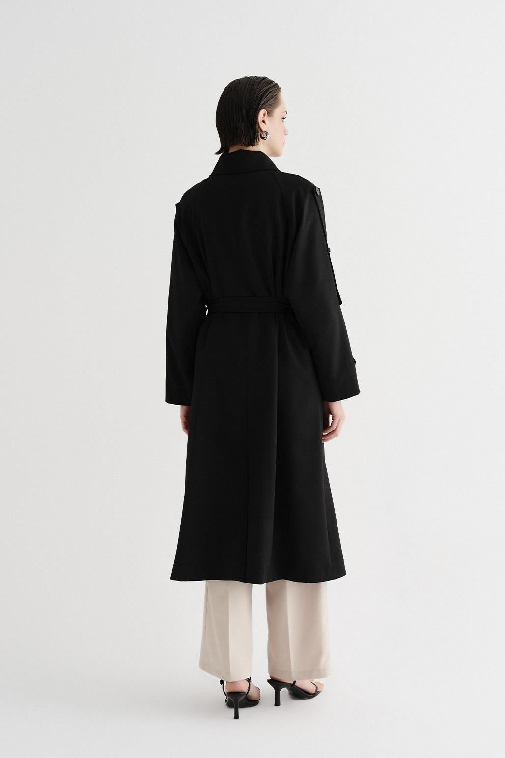 Exclusive Polyviscose Long Trench Coat Black