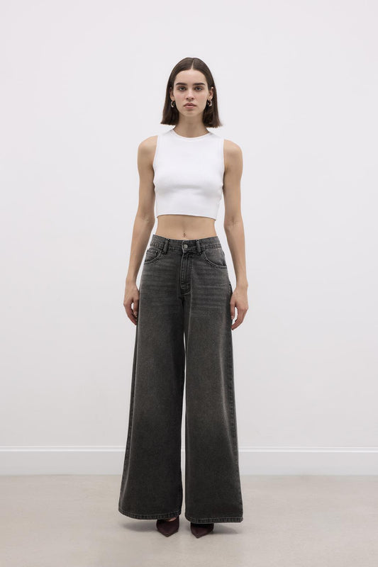 Extra Loose Denim Trousers Dark Gray