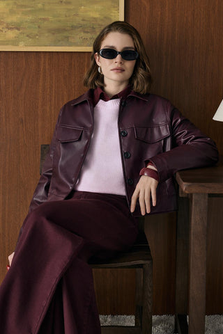 Faux Leather Short Jacket Burgundy