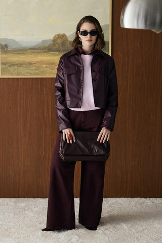 Faux Leather Short Jacket Burgundy