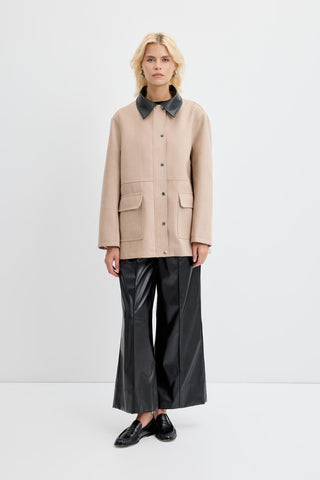 Front Zip Suede Jacket Leather Collar Mink