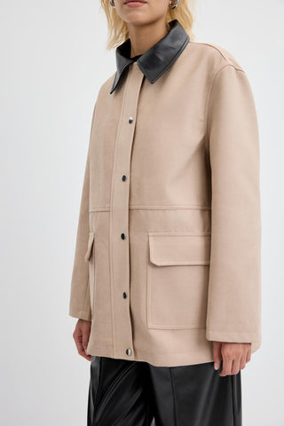 Front Zip Suede Jacket Leather Collar Mink