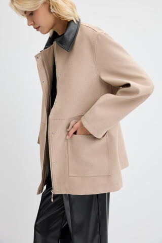 Front Zip Suede Jacket Leather Collar Mink