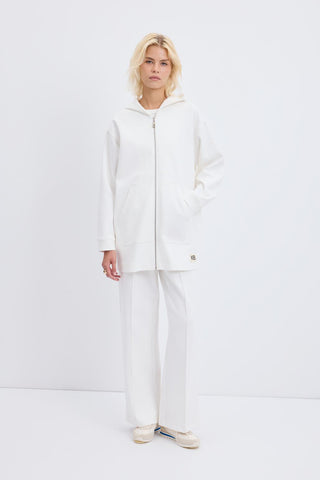 Zippered Kangaroo Pocket Cardigan Ecru