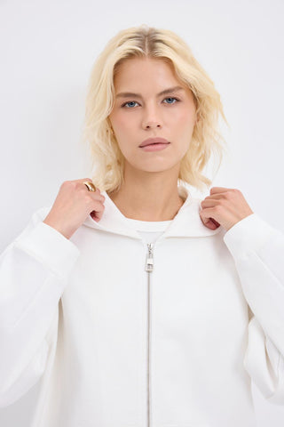 Zippered Kangaroo Pocket Cardigan Ecru