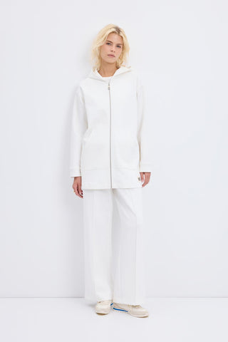 Zippered Kangaroo Pocket Cardigan Ecru