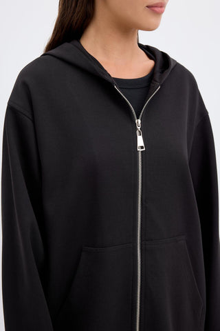 Zippered Kangaroo Pocket Cardigan Black