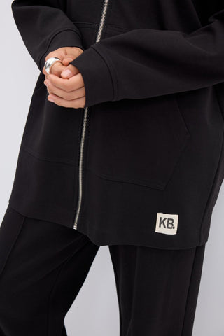 Zippered Kangaroo Pocket Cardigan Black