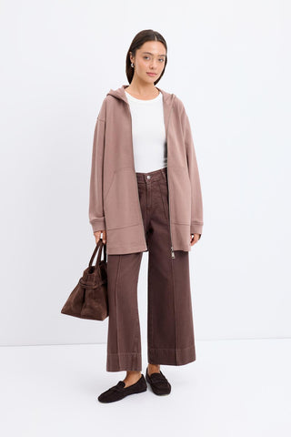Zippered Kangaroo Pocket Cardigan Dusty Brown
