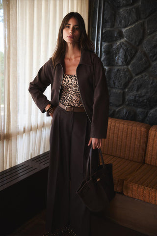 Zippered Short Jacket Brown