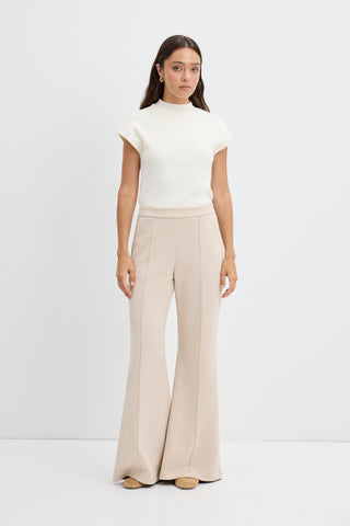 Slim Fit Suede Trousers  with Seam Detail Beige