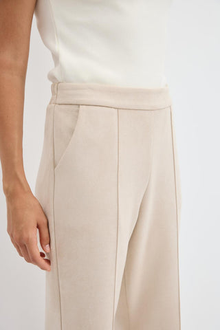 Slim Fit Suede Trousers  with Seam Detail Beige