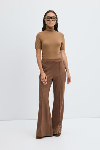 Slim Fit Suede Trousers  with Seam Detail Brown