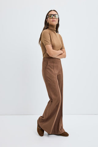 Slim Fit Suede Trousers  with Seam Detail Brown