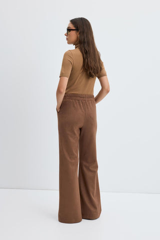 Slim Fit Suede Trousers  with Seam Detail Brown