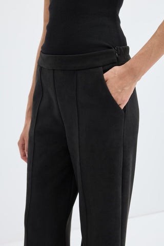 Slim Fit Suede Trousers with Seam Detail Black