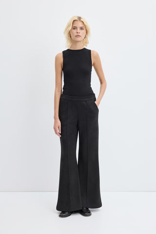 Slim Fit Suede Trousers with Seam Detail Black