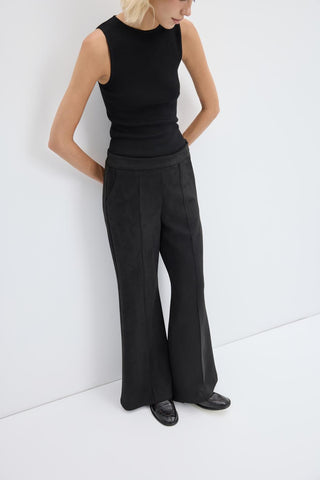 Slim Fit Suede Trousers with Seam Detail Black