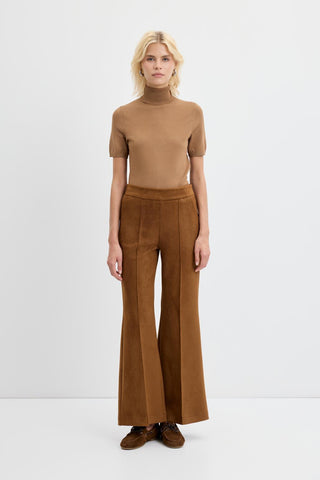 Slim Fit Suede Trousers with Seam Detail Tan