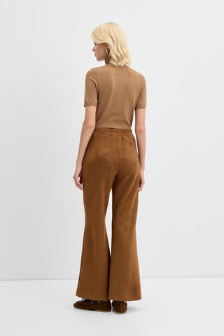 Slim Fit Suede Trousers with Seam Detail Tan