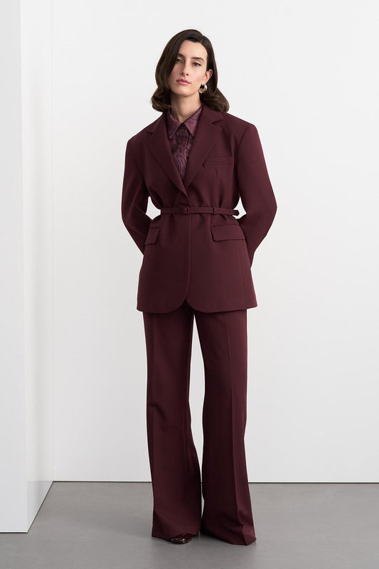 Fit Cut Padded Jacket Suit Set Burgundy