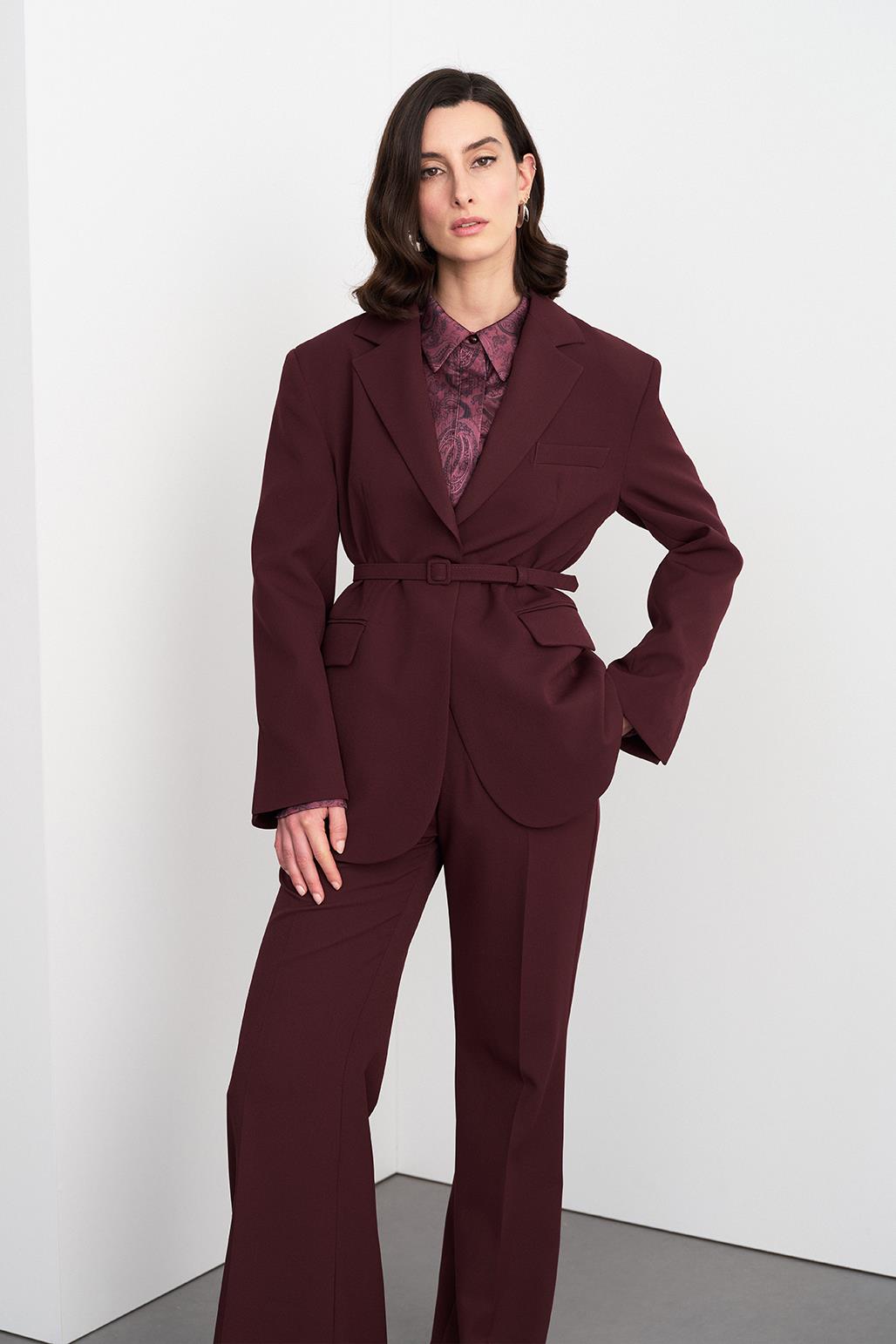 Fit Cut Padded Jacket Suit Set Burgundy