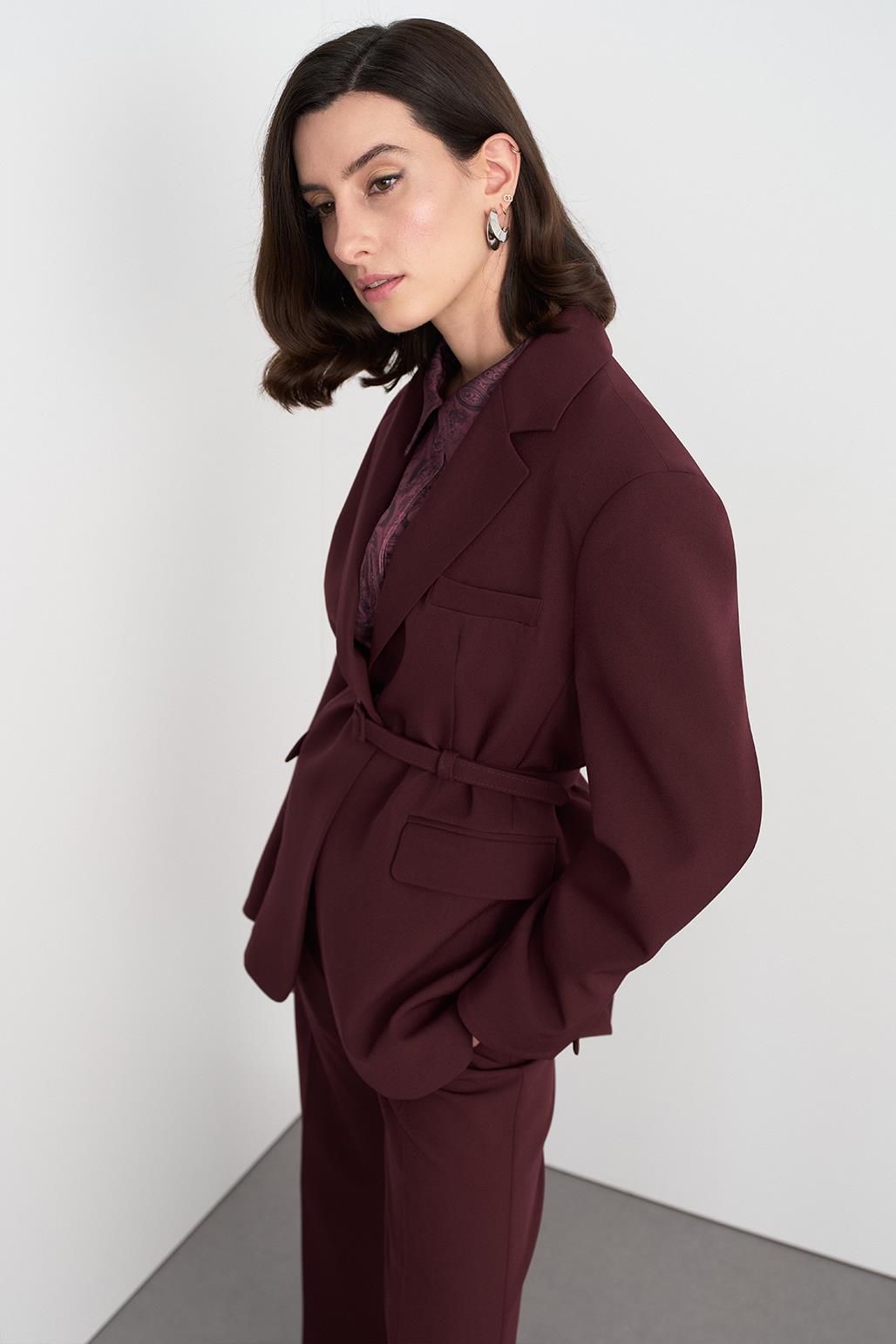 Fit Cut Padded Jacket Suit Set Burgundy