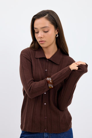 Ribbed Knit Cardigan Brown