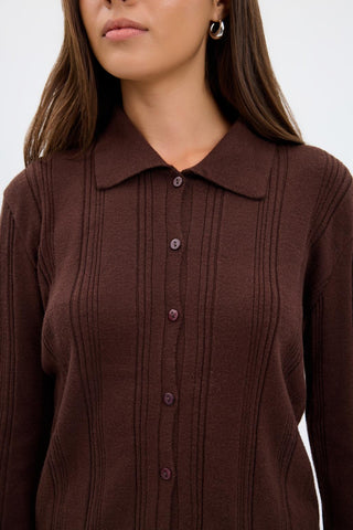 Ribbed Knit Cardigan Brown