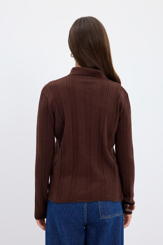 Ribbed Knit Cardigan Brown