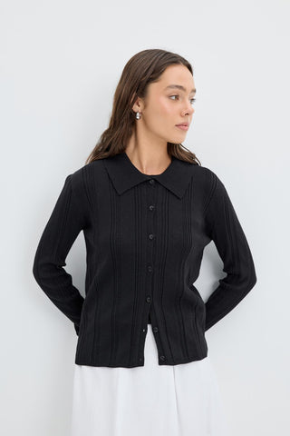 Ribbed Knit Cardigan Black