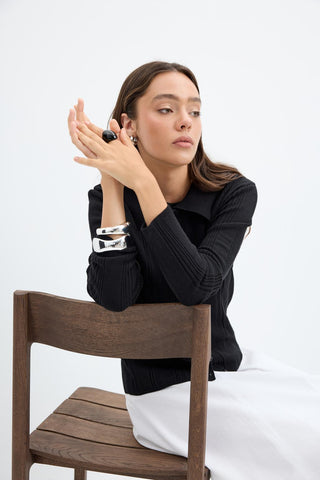 Ribbed Knit Cardigan Black