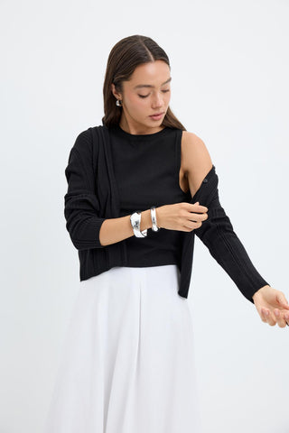Ribbed Knit Cardigan Black