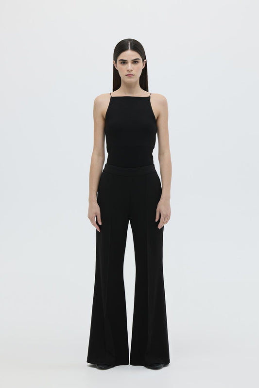 Fit Cut Knitted Palazzo Trousers Black