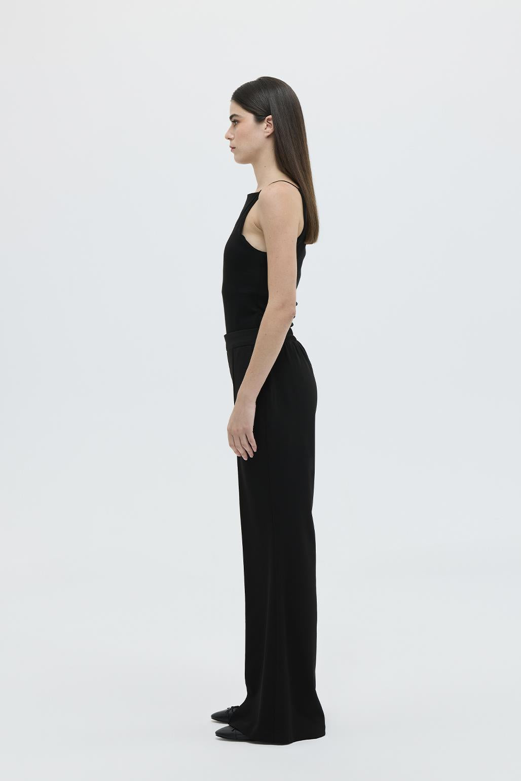 Fit Cut Knitted Palazzo Trousers Black