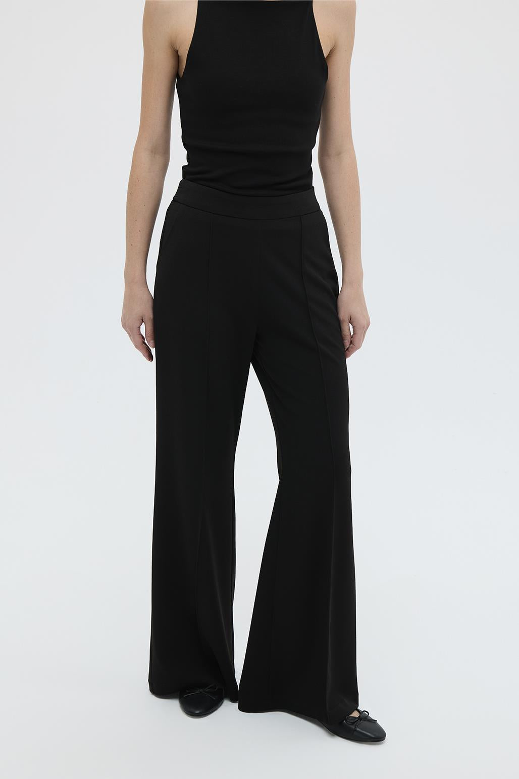 Fit Cut Knitted Palazzo Trousers Black