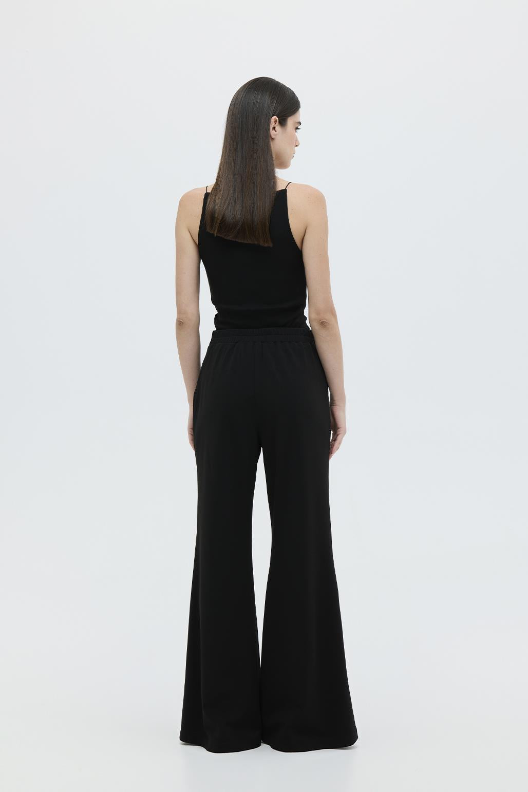 Fit Cut Knitted Palazzo Trousers Black