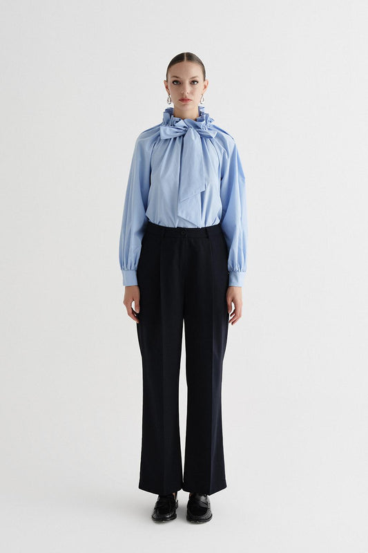 Fitted Palazzo Trousers Navy Blue