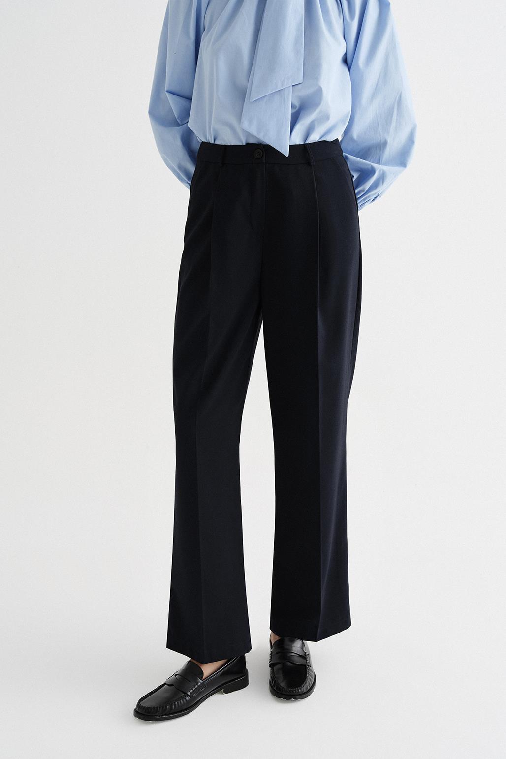 Fitted Palazzo Trousers Navy Blue