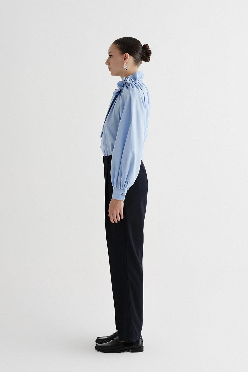 Fitted Palazzo Trousers Navy Blue